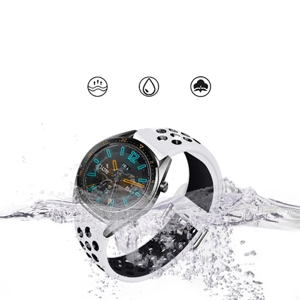 TechnoGuru  Huawei Watch GT 3 46mm Çift Renkli Esnek Delikli Silikon Kordon KRD10  Siyah Gri - 3