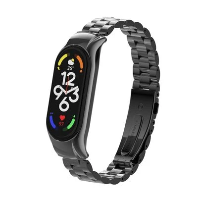 TechnoGuru  Xiaomi Mi Band 7 3 Kademeli Katlanabilir Klipsli Metal Kordon KRD04  Siyah