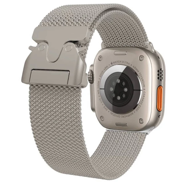 TechnoGuru  Apple Watch 10 42mm Kordon Şık Metal Hasır KRD25  Gri