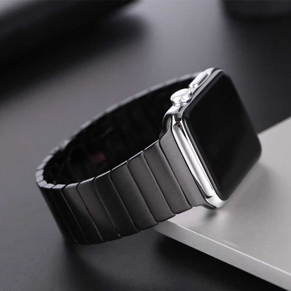 TechnoGuru  Apple Watch 44mm Klipsli Seramik Metal Kordon KRD16  Siyah - 5