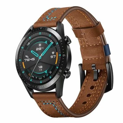 TechnoGuru  Huawei Watch GT 3 46mm Ayarlanabilir 8 Kademeli Deri Kordon KRD19  Kahve