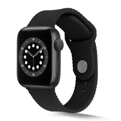 TechnoGuru  Apple Watch 44mm Örgü Tasarımlı Esnek Silikon Kordon KRD37  Siyah