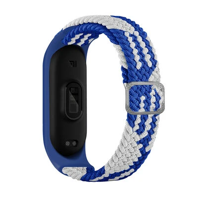 TechnoGuru  Xiaomi Mi Band 6 Hasır Esnek Örgü Naylon Kordon KRD49  Mavi Beyaz