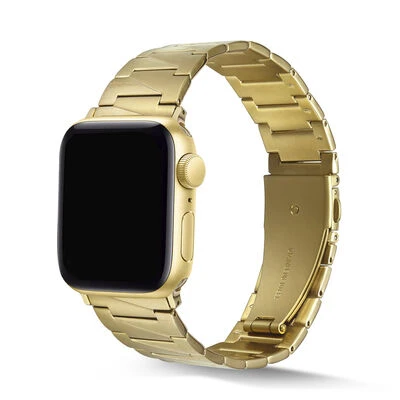 TechnoGuru  Apple Watch 7 41mm ZikZak Şeritli Metal Katlanabilir Kordon KRD48  Gold