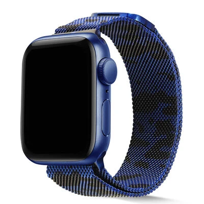 TechnoGuru  Apple Watch Ultra 49mm Kamuflaj Desenli Hasır Örgü Metal Kordon KRD40  Mavi Kamufle (No1)
