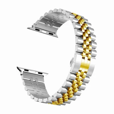 TechnoGuru  Apple Watch 40mm Çift Renkli Katlanabilir Metal Klasik Kordon KRD36  Gümüş Gold