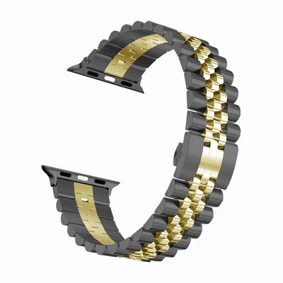 TechnoGuru  Apple Watch 42mm Çift Renkli Katlanabilir Metal Klasik Kordon KRD36  Siyah Gold