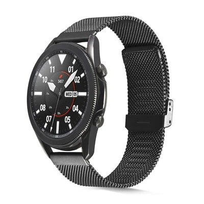 TechnoGuru  Gear S3 (22mm) Metal Hasır Örgülü Kordon KRD45  Siyah