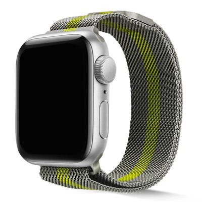 TechnoGuru  Apple Watch 40mm Kamuflaj Desenli Hasır Örgü Metal Kordon KRD40  Gri Sarı (No6)
