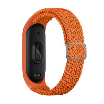 TechnoGuru  Xiaomi Mi Band 6 Hasır Esnek Örgü Naylon Kordon KRD49  Turuncu Papaya