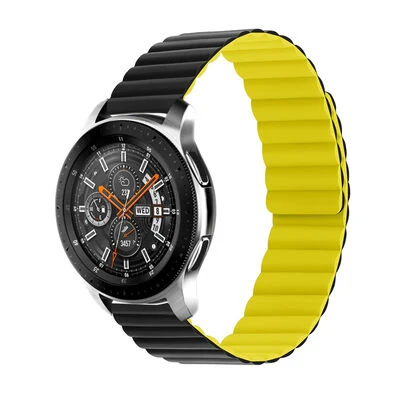 TechnoGuru  Galaxy Watch Active 2 44mm Çift Renkli Katlanabilir Pu Deri Kordon KRD52  Siyah Sarı