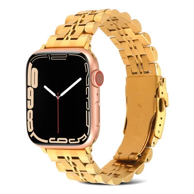 TechnoGuru  ​​​Apple Watch Ultra 49mm Şeritli Katlamalı Metal Kordon KRD54  Gold