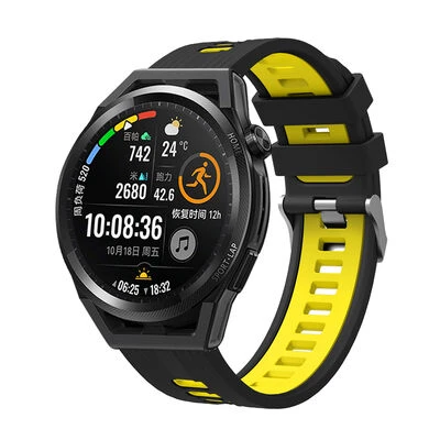 TechnoGuru  Galaxy Watch 42mm Delikli Esnek Silikon Kordon KRD55  Siyah Sarı