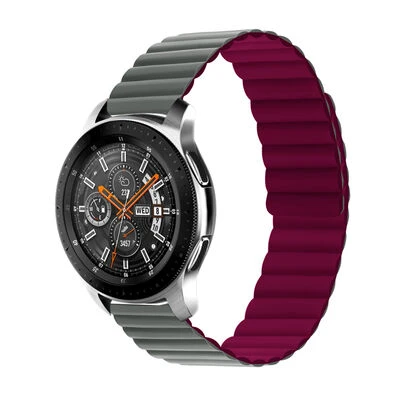 TechnoGuru  Galaxy Watch Active 2 40mm Çift Renkli Katlanabilir Pu Deri Kordon KRD52  Gri Kırmızı