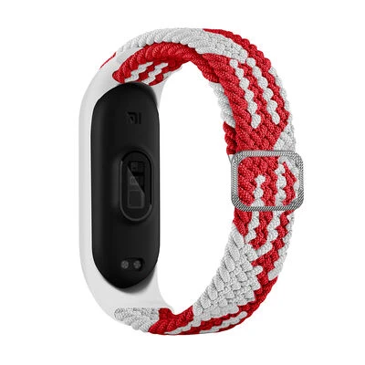 TechnoGuru  Xiaomi Mi Band 3 Hasır Esnek Örgü Naylon Kordon KRD49  Kırmızı Beyaz