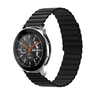 TechnoGuru  Gear S2 Çift Renkli Katlanabilir Pu Deri Kordon KRD52  Siyah
