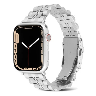 TechnoGuru  ​​​Apple Watch 7 45mm Şeritli Katlamalı Metal Kordon KRD54  Gümüş