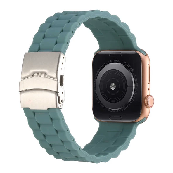 TechnoGuru  Apple Watch 7 45mm Kordon Metal Tokalı Ayarlanabilir Yapılı Soft Silikon KRD72  Turuncu - 5
