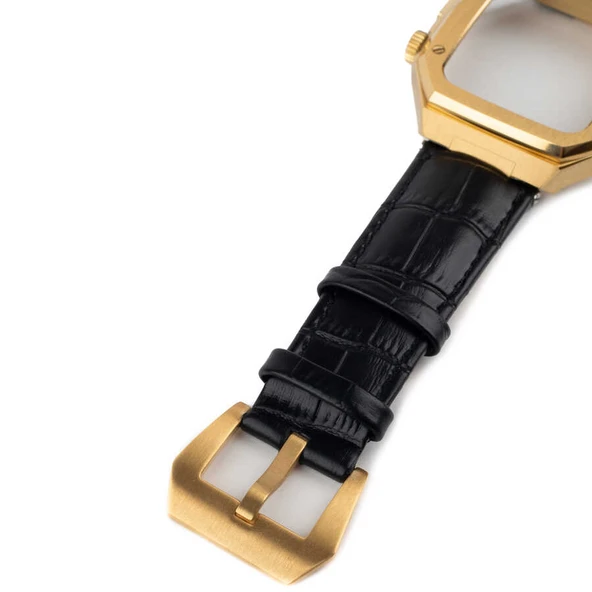 TechnoGuru  ​​​Apple Watch 44mmKordon Metal Gövdeli Deri KRD67  Lacivert Gold - 3