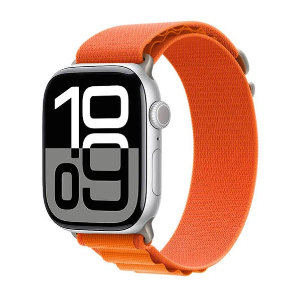 TechnoGuru  Apple Watch 10 42mm Kordon Hasır Örgülü Bükülmelere Dayanıklı Şık KRD74  Turuncu