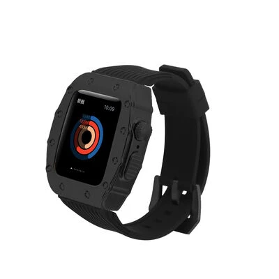 TechnoGuru  ​​​Apple Watch 44mm Metal Gövdeli Pu Deri Kordon KRD65  Siyah