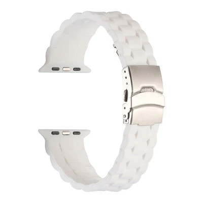 TechnoGuru  Apple Watch 42mm Kordon Metal Tokalı Ayarlanabilir Yapılı Soft Silikon KRD72  Beyaz