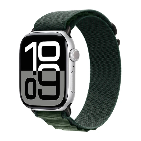 TechnoGuru  Apple Watch 10 42mm Kordon Hasır Örgülü Bükülmelere Dayanıklı Şık KRD74  Siyah Yeşil