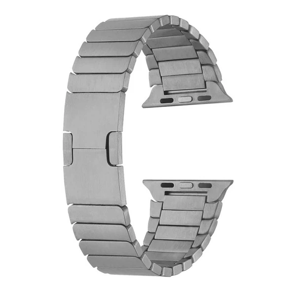 TechnoGuru  Apple Watch 7 41mm Kordon Çizgi Tasarımlı Şık Metal KRD82  Gri