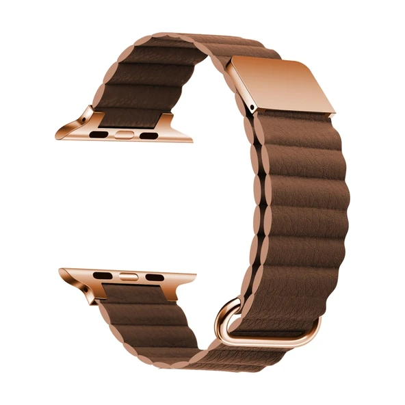 TechnoGuru  ​​​Apple Watch Ultra 49mm Kordon Şık Manyetik Tokalı PU Deri Strap Kayış KRD78  Kahve