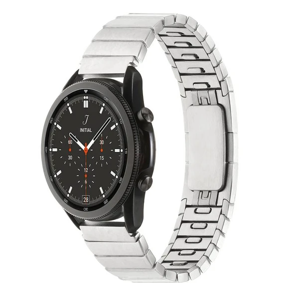 TechnoGuru  Galaxy Watch 46mm Kordon Çizgi Tasarımlı Şık Metal KRD82  Gümüş