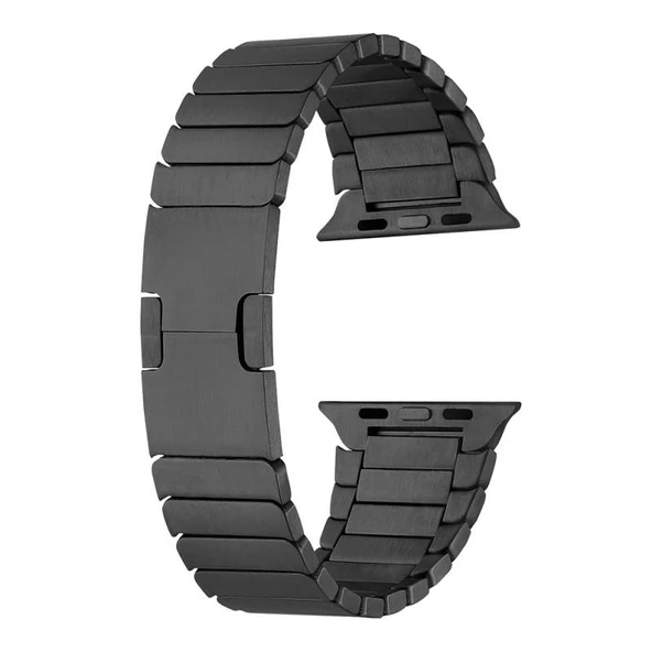 TechnoGuru  Apple Watch 7 41mm Kordon Çizgi Tasarımlı Şık Metal KRD82  Siyah