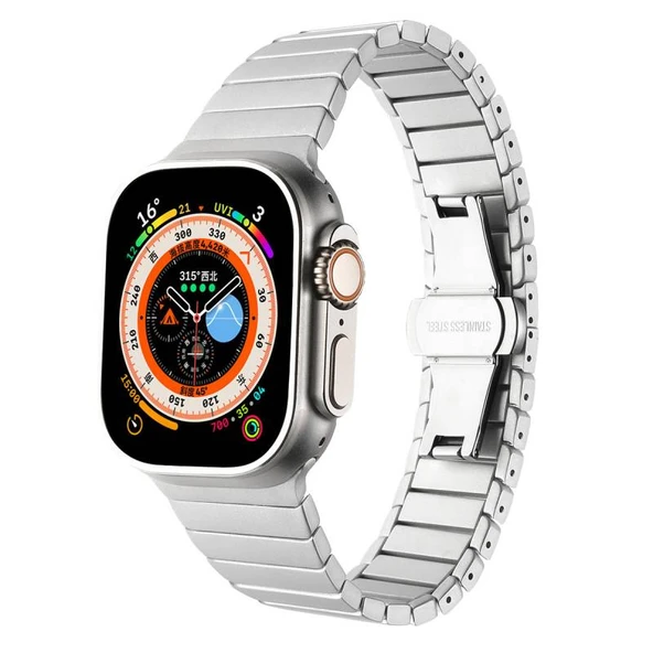 TechnoGuru  ​​​Apple Watch 7 41mm Kordon Metal Gövdeli Çizilmelere Dayanıklı Ayarlanabilir Ölçülü KRD79  Gri