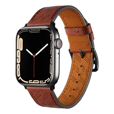 TechnoGuru  ​​​Apple Watch 7 41mmKordon Metal Tokalı Pu Deri Şık KRD76  Mürdüm
