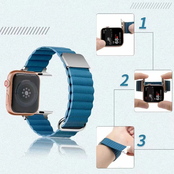 TechnoGuru  ​​​Apple Watch 40mm Kordon Şık Manyetik Tokalı PU Deri Strap Kayış KRD78  Beyaz - 2