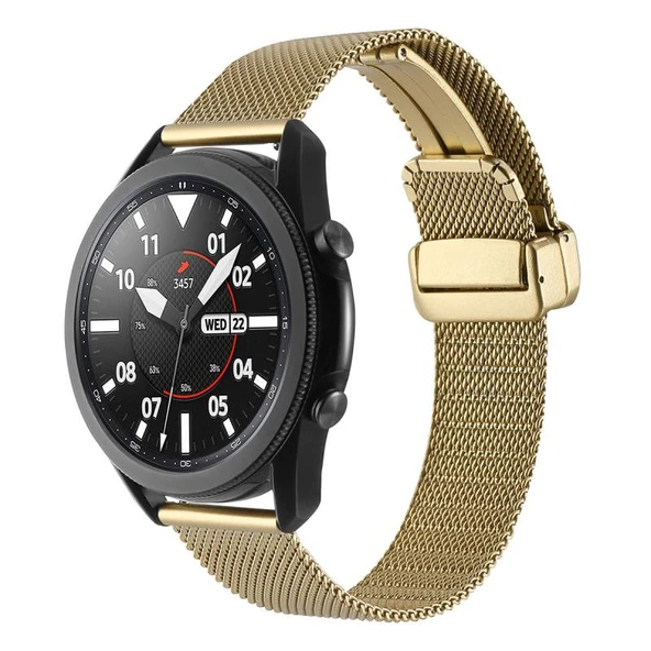 TechnoGuru  Gear S3 (22mm) Kordon Metal Hasır Örgülü Şık KRD85  Gold