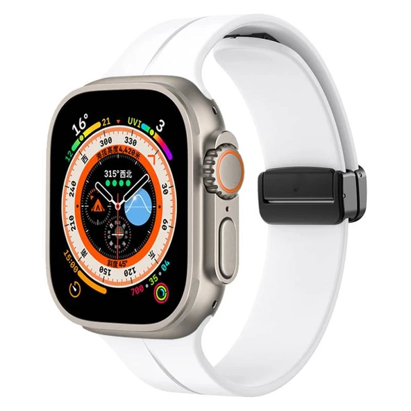 TechnoGuru  Apple Watch Ultra 49mm Kordon Metal Tokalı Esnek Silikon KRD84  Beyaz