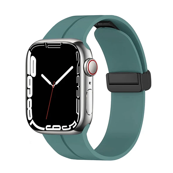 TechnoGuru  Apple Watch 44mm Kordon Metal Tokalı Esnek Silikon KRD84  Yeşil