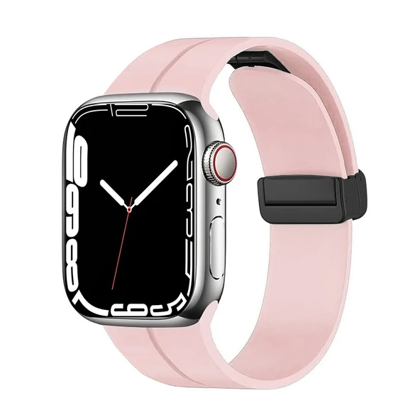 TechnoGuru  Apple Watch 7 41mm Kordon Metal Tokalı Esnek Silikon KRD84  Rose