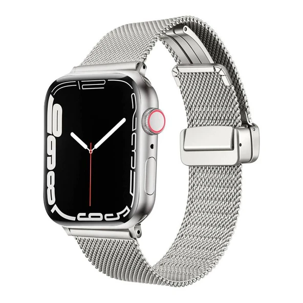 TechnoGuru  Apple Watch 42mmKordon Metal Hasır Örgülü Şık KRD85  Gümüş