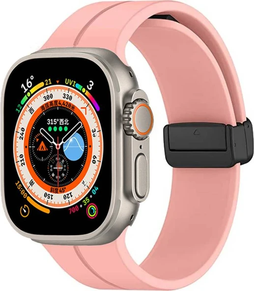 TechnoGuru  Apple Watch Ultra 49mm Kordon Metal Tokalı Esnek Silikon KRD84  Rose