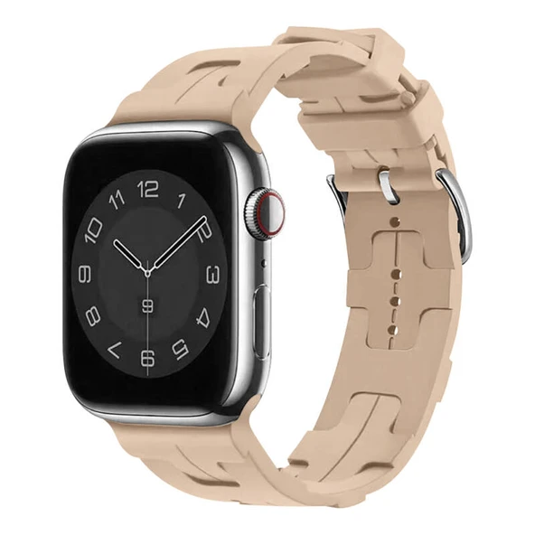 TechnoGuru  Apple Watch 40mm Kordon Silikon Yapılı Metal Tokalı KRD92  Açık Kahve