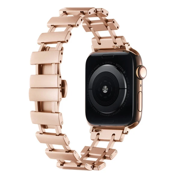 TechnoGuru  Apple Watch 7 41mm Kordon Ayarlanabilir Yapılı Zarif Metal KRD96  Rose