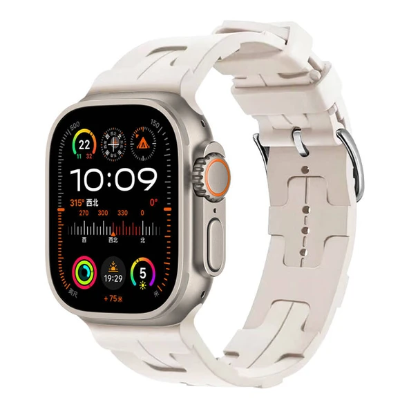 TechnoGuru  Apple Watch Ultra 49mm Kordon Silikon Yapılı Metal Tokalı KRD92  Starlight