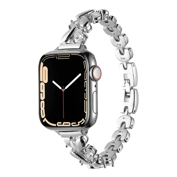 TechnoGuru  Apple Watch Ultra 49mm Kordon Bayanlara Özel Şık Metal KRD103  Gümüş