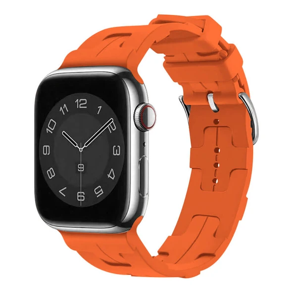 TechnoGuru  Apple Watch 42mm Kordon Silikon Yapılı Metal Tokalı KRD92  Turuncu