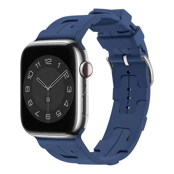 TechnoGuru  Apple Watch 42mm Kordon Silikon Yapılı Metal Tokalı KRD92  Mavi