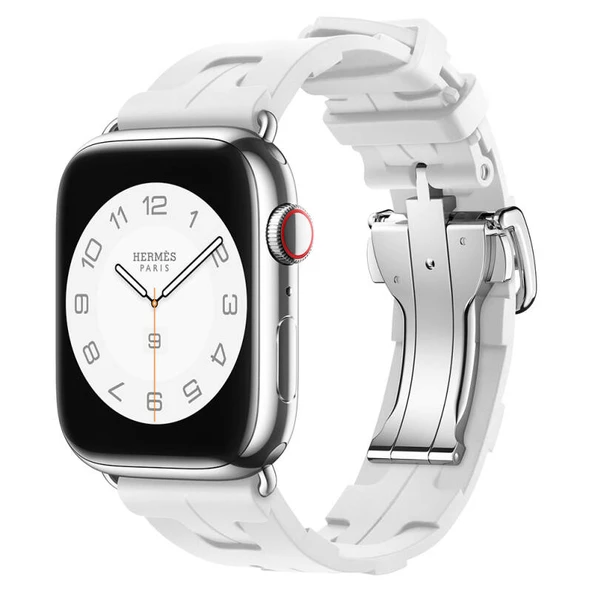 TechnoGuru  Apple Watch 44mm Kordon Sportif Tasarımlı Silikon KRD94  Beyaz