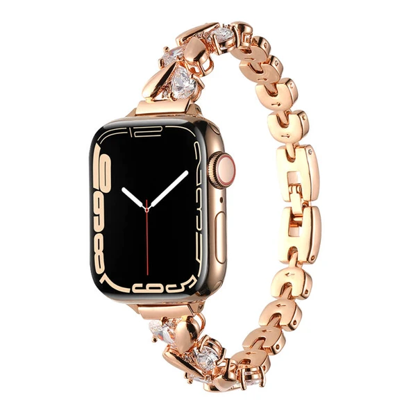 TechnoGuru  Apple Watch 42mm Kordon Bayanlara Özel Şık Metal KRD103  Rose