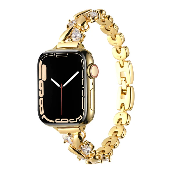 TechnoGuru  Apple Watch 44mm Kordon Bayanlara Özel Şık Metal KRD103  Gold