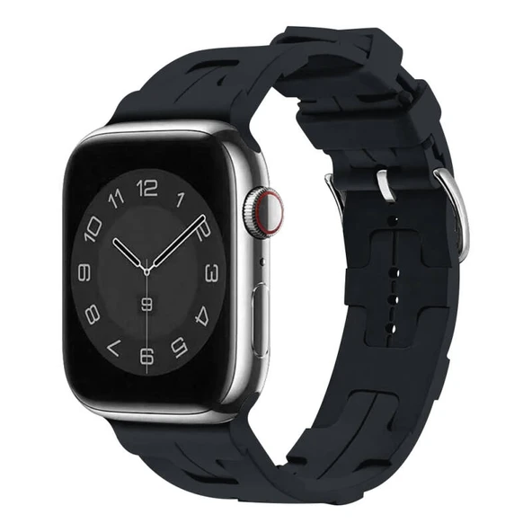 TechnoGuru  Apple Watch 7 41mm Kordon Silikon Yapılı Metal Tokalı KRD92  Gece